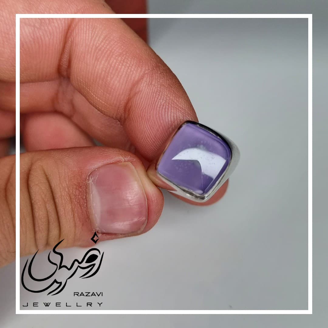 ست انگشتر مردانه و زنانه نقره عقیق یمنی طرح نقطه — تصویر ۷