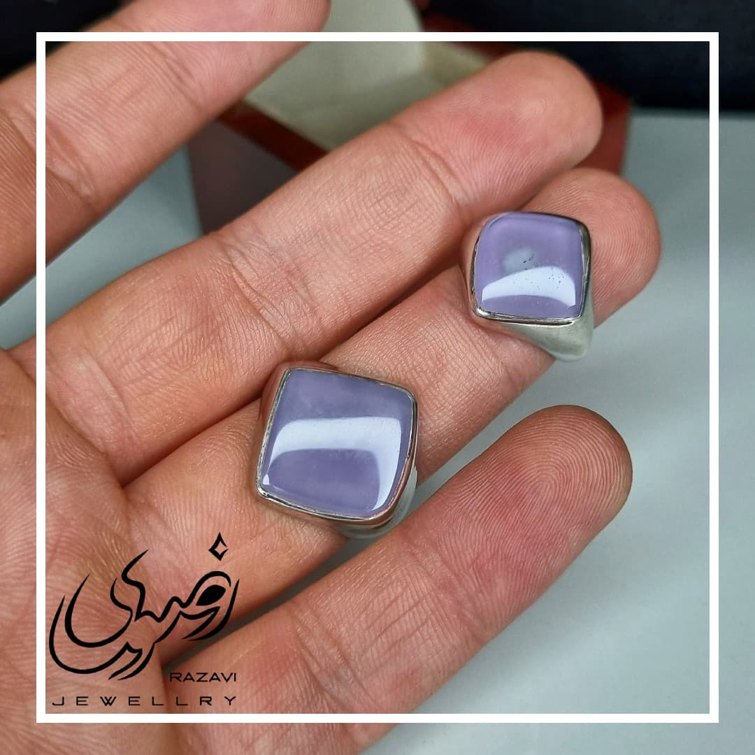 ست انگشتر مردانه و زنانه نقره عقیق یمنی طرح نقطه — تصویر ۳