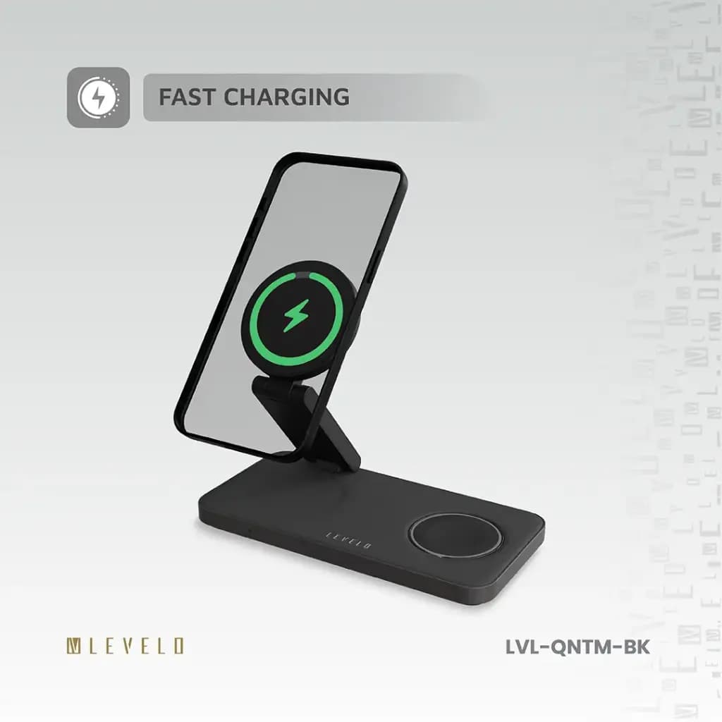 شارژر رومیزی 3 کاره Quantum لولو(LVL-QNTM)Levelo Quantum 3 in 1 Wireless Charger – Black — تصویر ۴