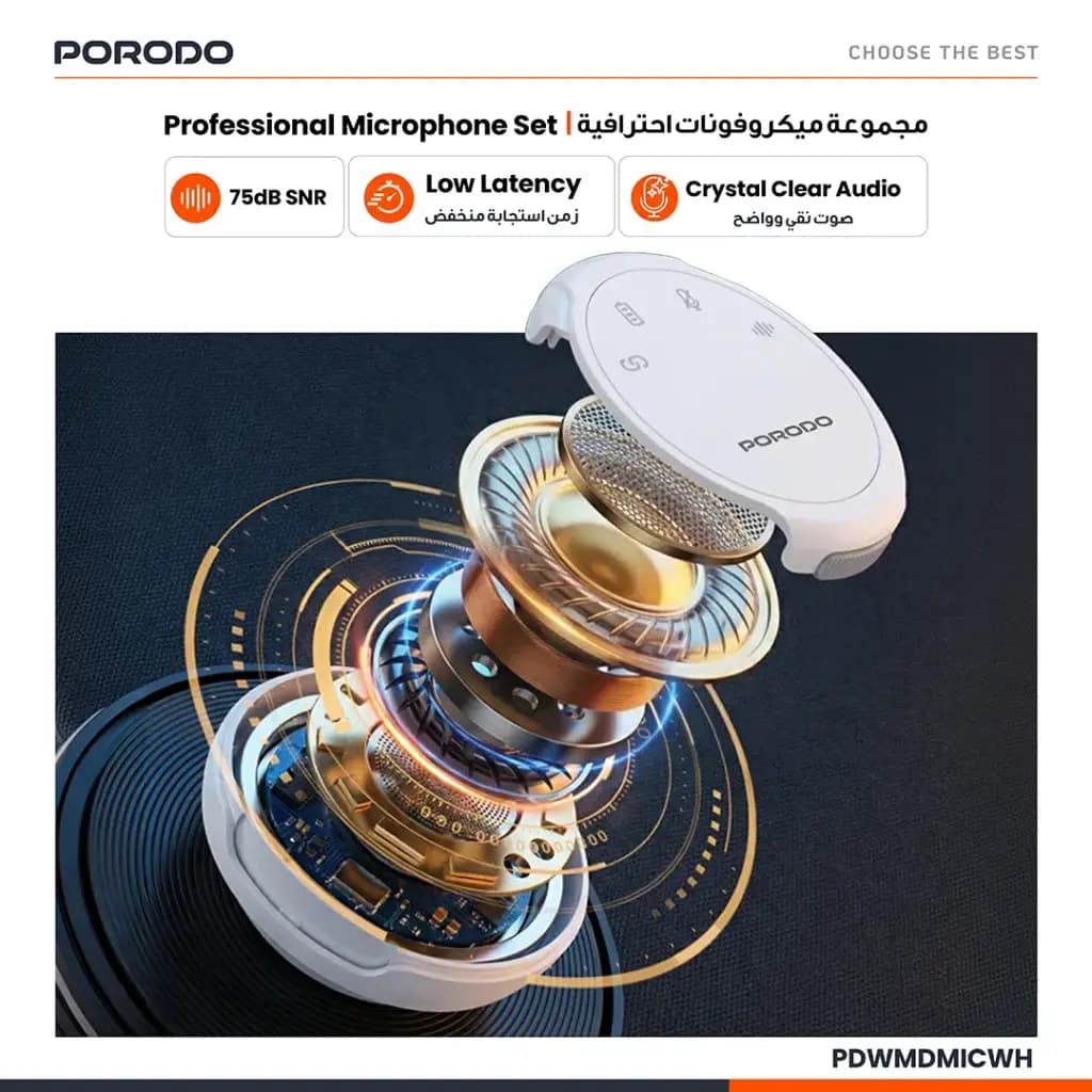 میکروفون یقه ای بی سیم دو عددی پرودو( PD-WMDMIC)Porodo Lavalier Microphones Type-C Connector With Lightning Adapter — تصویر ۴