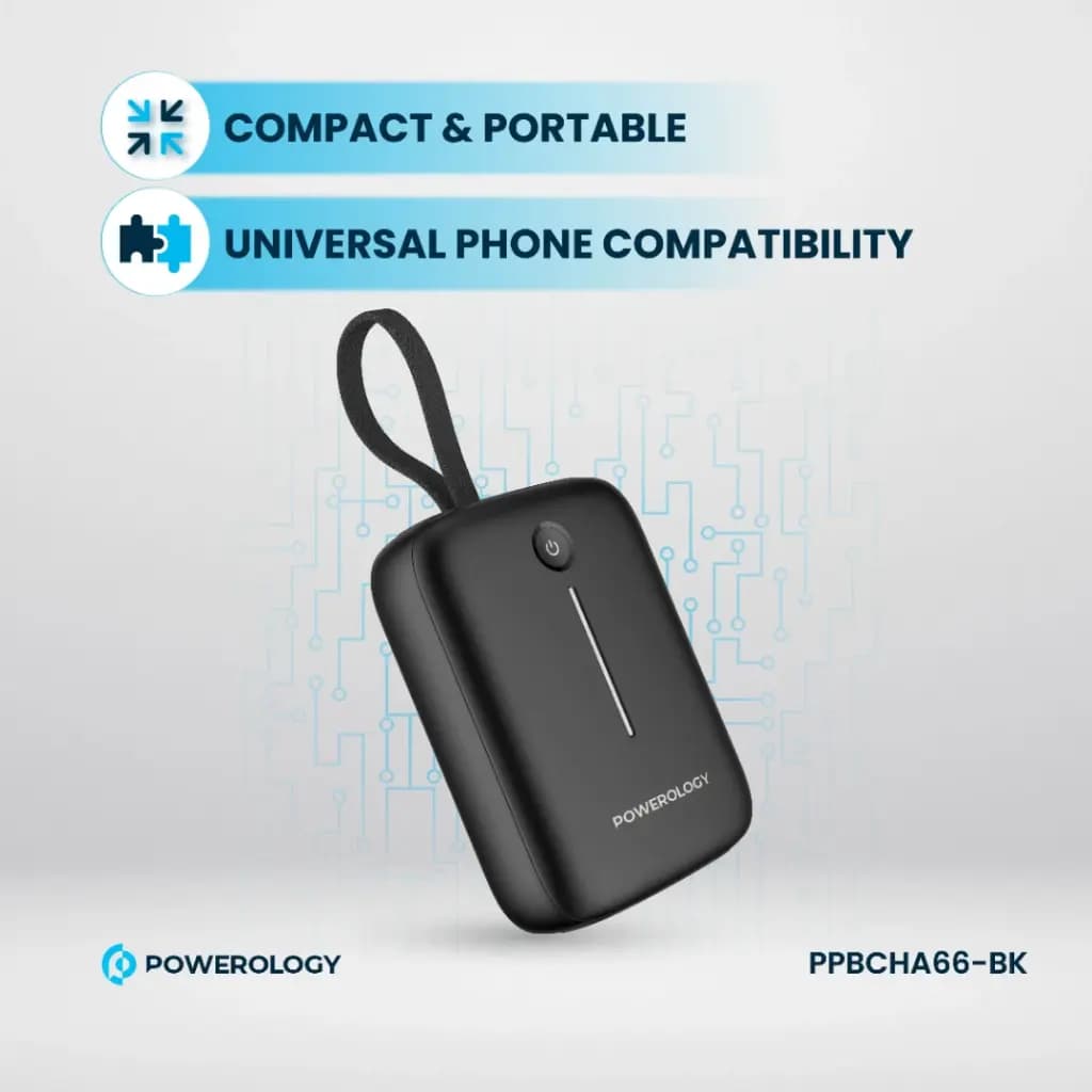 پاوربانک 10 هزار میلی آمپر ساعت همراه با کابل تایپ سی پاورولوژی(PPBCHA66)Powerology 10000mAh Power Bank — تصویر ۲