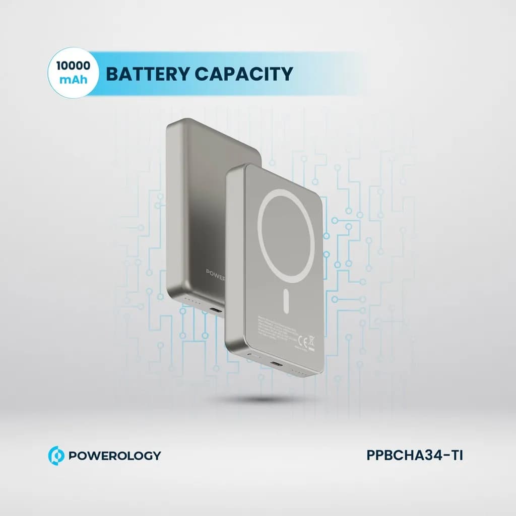 پاوربانک مگسیف 15 واتی 10 هزار میلی آمپر پاورولوژی(PPBCHA34)Powerology 10000 mAh 20W PD & 15W Magsafe Powerbank — تصویر ۵