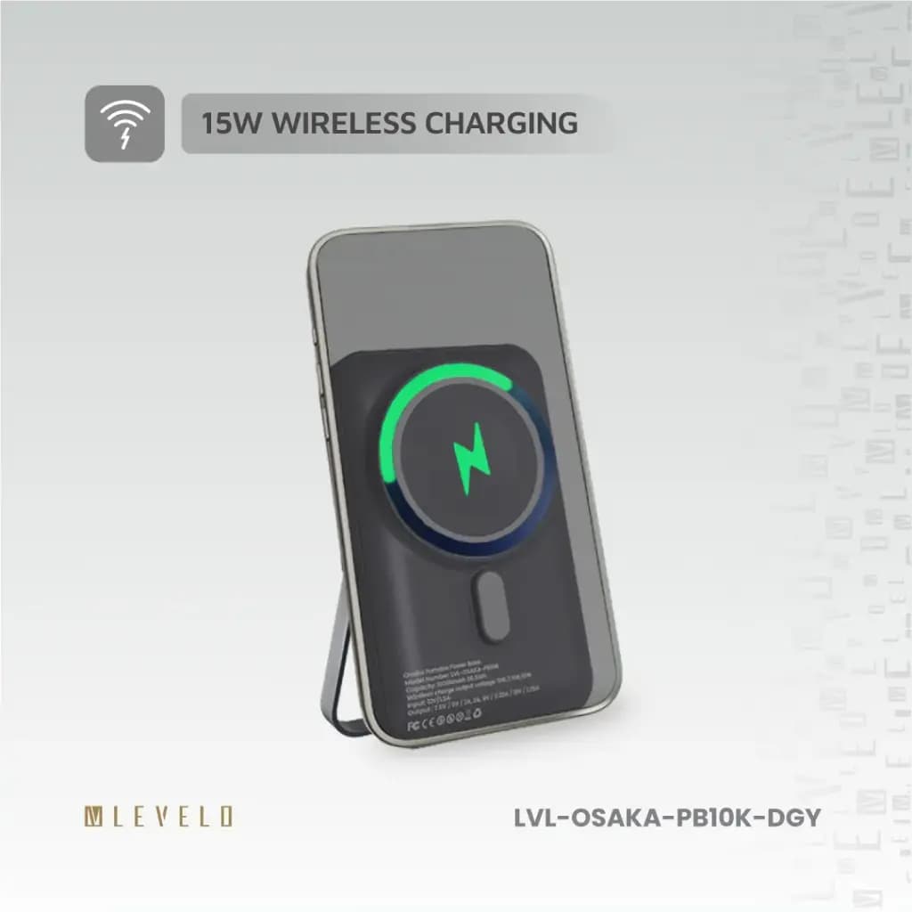 پاوربانک قابل حمل 10 هزار Osaka لولو(LVL-OSAKA)Levelo Osaka Portable 10000mAh Power Bank – Dark Grey — تصویر ۳