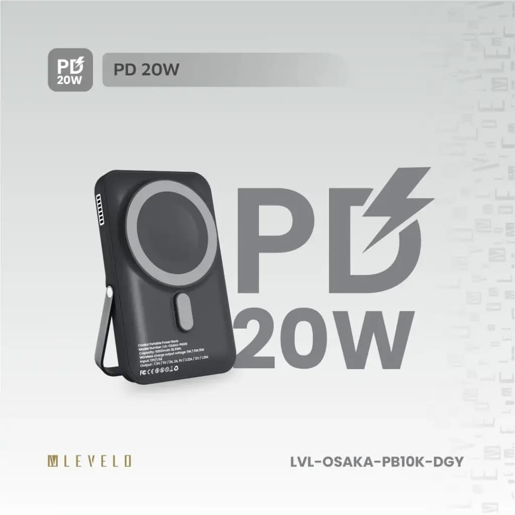 پاوربانک قابل حمل 10 هزار Osaka لولو(LVL-OSAKA)Levelo Osaka Portable 10000mAh Power Bank – Dark Grey — تصویر ۸