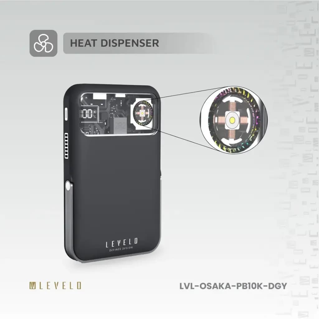 پاوربانک قابل حمل 10 هزار Osaka لولو(LVL-OSAKA)Levelo Osaka Portable 10000mAh Power Bank – Dark Grey — تصویر ۵