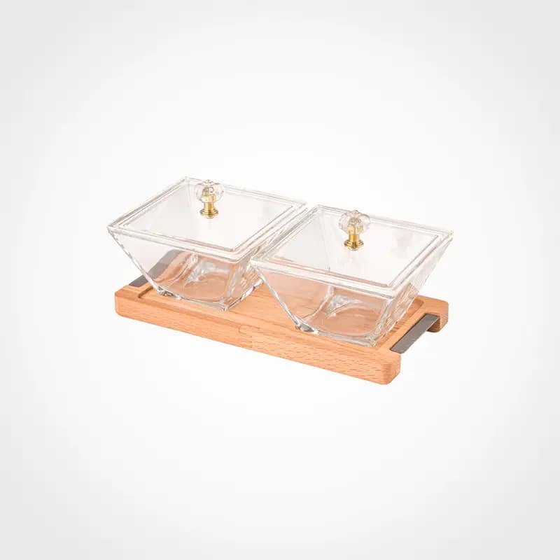 اردور خوری مربع دربدار پایه چوبی 2 عددی لیمون کد 2241 — تصویر ۲