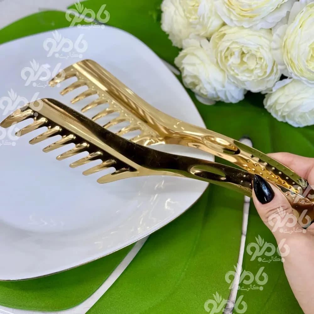 انبرسالاد استیل هلالی طلایی 16382 — تصویر ۳