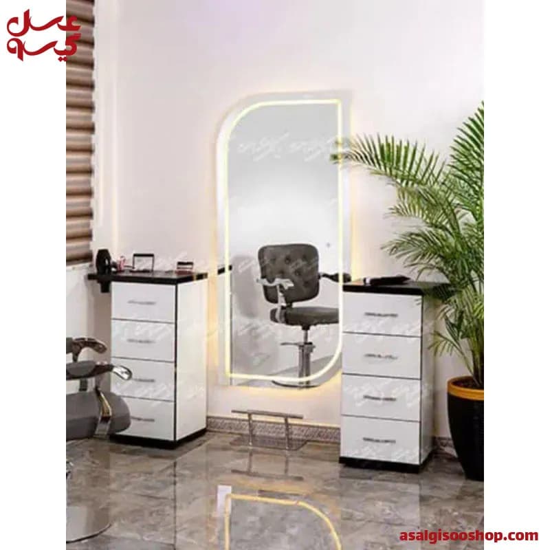 آینه دیواری فلزی بکلایت دار با دو فایل چهار کشو صنعت نواز 9043|Sanat Navaz Backlight Wall Mirror with Metal Frame and Dual 4-Drawer Cabinets| کد 2802