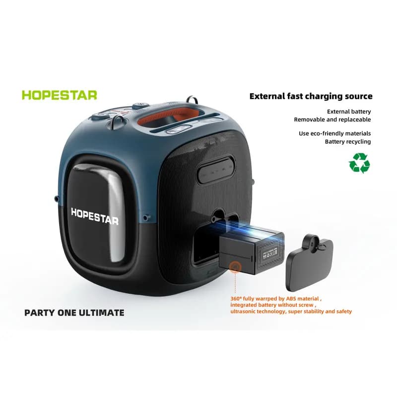 اسپیکر بلوتوثی هوپ استارپارتی وان التیمیت Hopestar Party One Ultimate توان 240 وات | دو میکروفون بیسیم و باتری 30000mAh — تصویر ۳