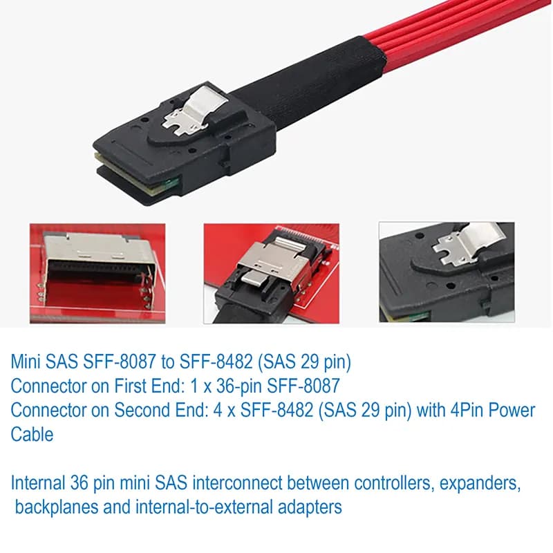 کابل تبدیل Mini SAS SFF-8087 به 4 پورت SFF8482 29Pin + برق 4 پین مدل SM81 — تصویر ۵