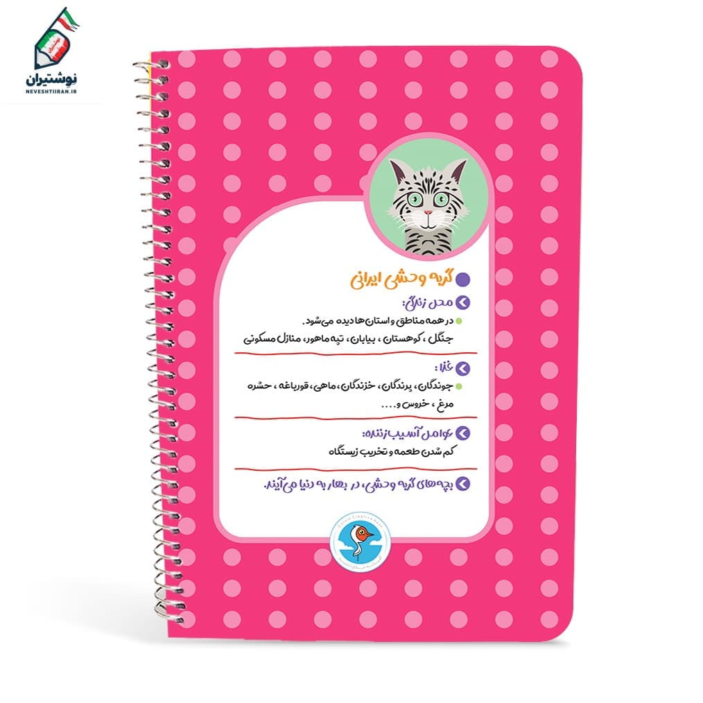 دفتر نقاشی 50 برگ فنری جلد گلاسه طرح گربه ایرانی درسید — تصویر ۲