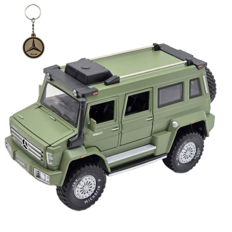 ماکت ماشین ناب سل مدل بنز یونیماگ فلزی موزیکال چراغدار عقب کش همراه با جاسوییچی MERCEDES BENZ UNIMOG U5000 — تصویر ۲