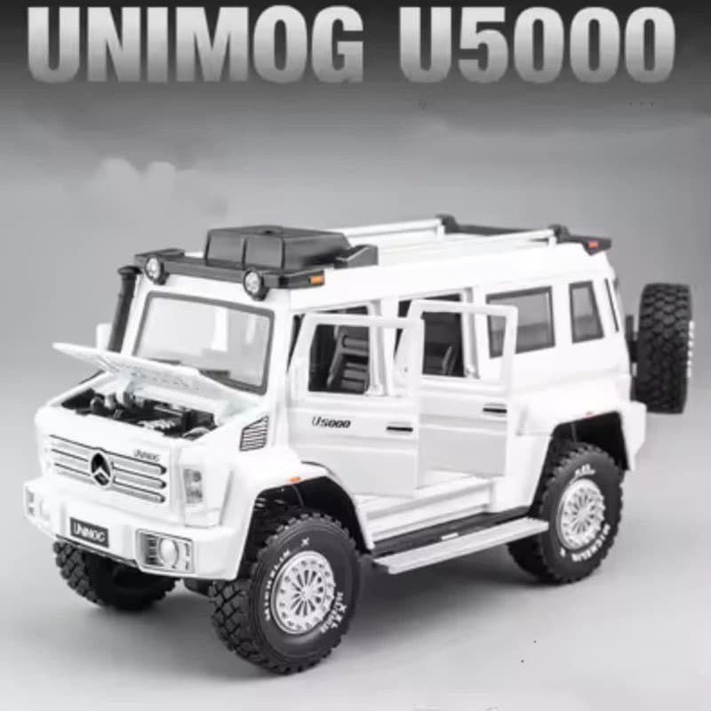 ماکت ماشین ناب سل مدل بنز یونیماگ فلزی موزیکال چراغدار عقب کش همراه با جاسوییچی MERCEDES BENZ UNIMOG U5000 — تصویر ۶