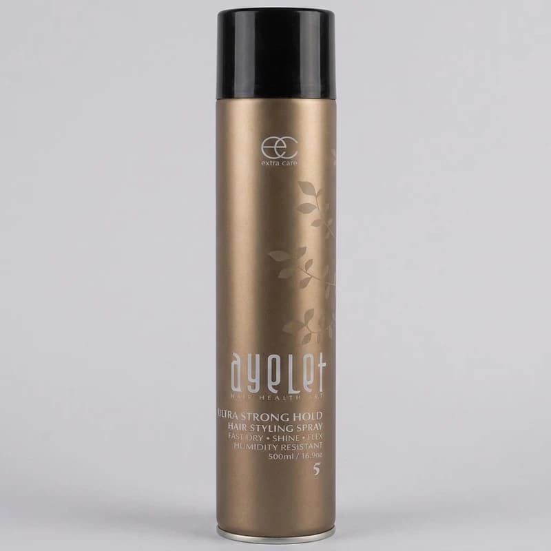 اسپری نگهدارنده حالت مو آیلت مدل Ultra Strong hold حجم 500 میلیلیتر، درخشان کننده، مقاوم در برابر رطوبت، حاوی ویتامین B5