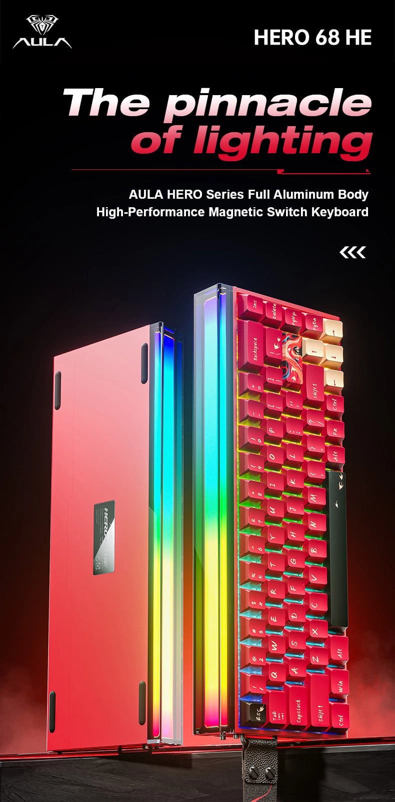 کیبورد سیم دار گیمینگ AULA HERO 68 HE BLACK LIGHTHOUSE JADE KING MAGNETIC SWITCH — تصویر ۶