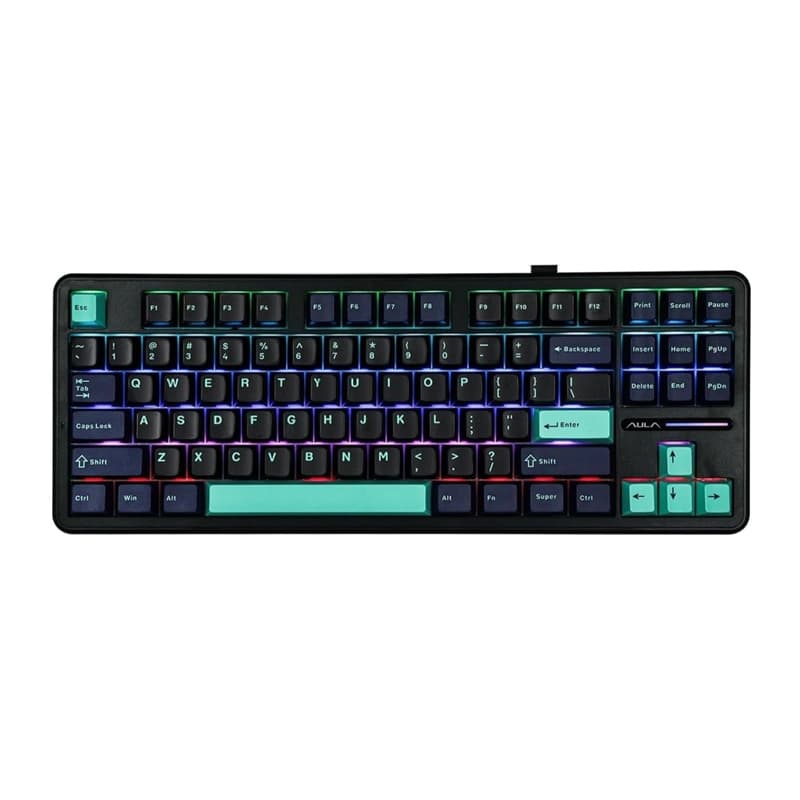 کیبورد بی سیم گیمینگ AULA F87 PRO BLUE+BLACK+CYAN GRAY WOOD SWITCH V4 — تصویر ۲