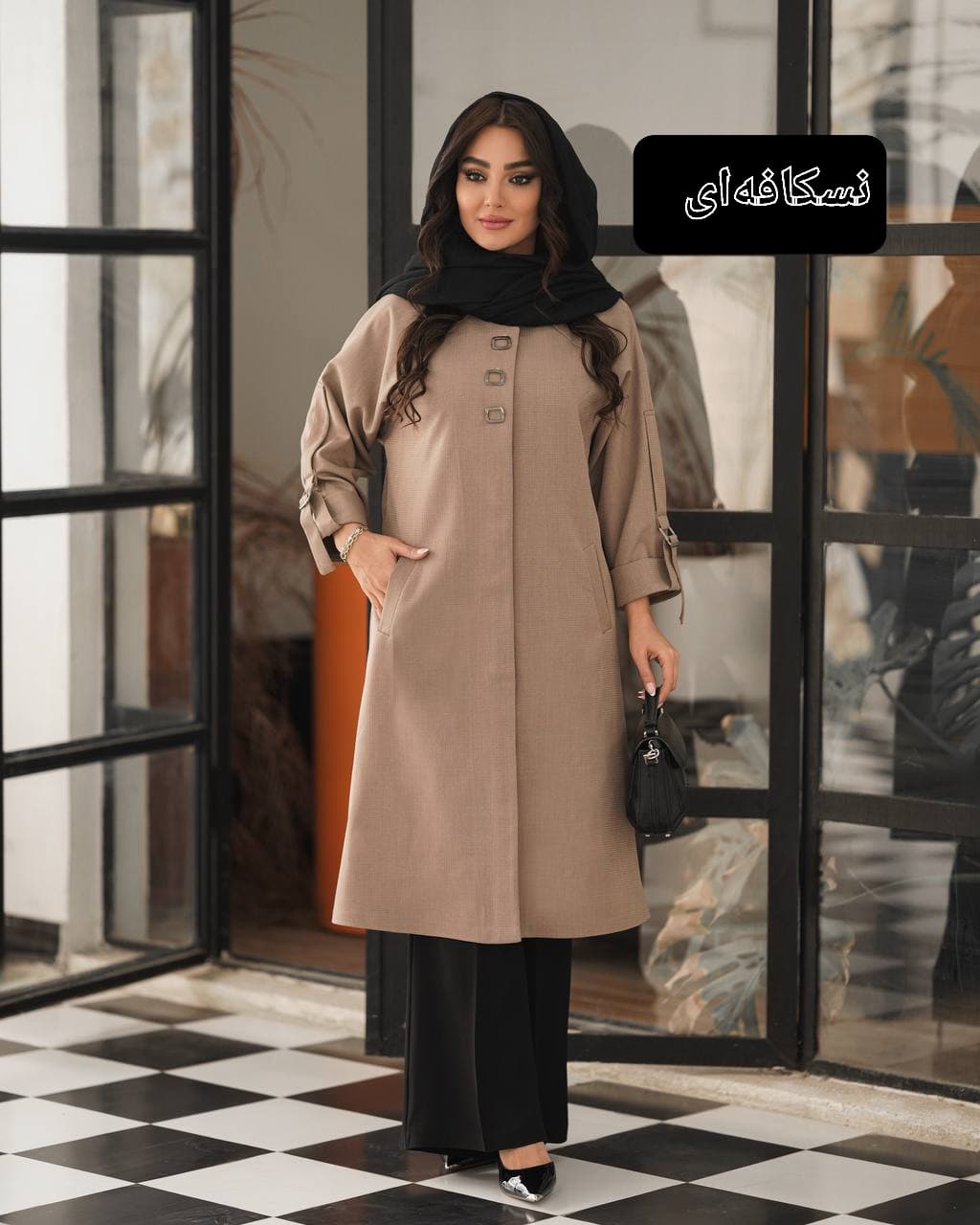 مانتو بلند کرپ بیسکوییتی مزوندوز سایز بزرگ — تصویر ۴
