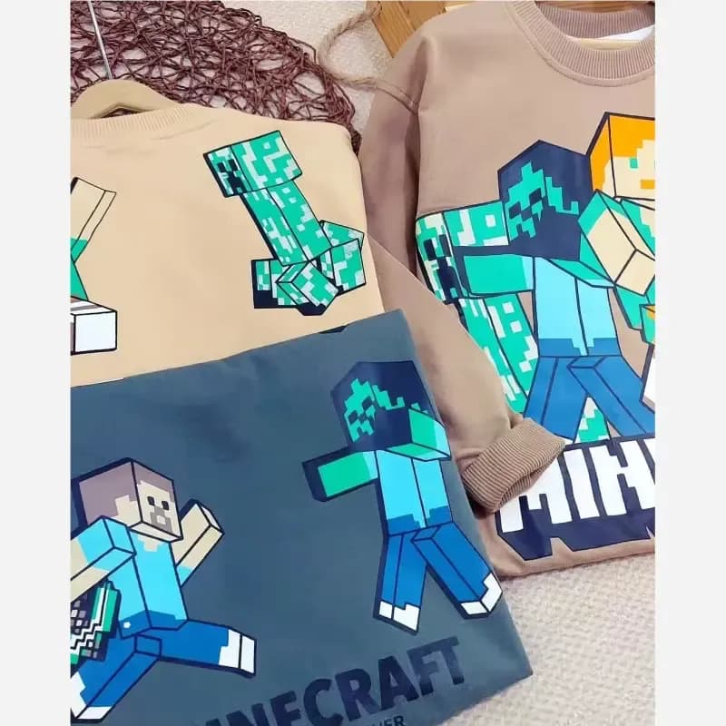 بلوز دورس پسرانه طرح ماینکرفت مناسب پاییز و زمستان سایز 7 تا 13 سال — تصویر ۲