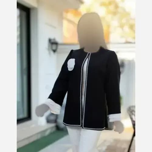 کت مجلسی زنانه کرپ مازراتی مدل نیلوفر با گل دست ساز — تصویر ۳
