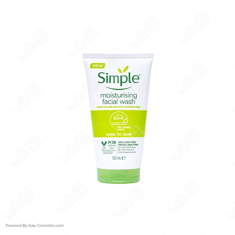ژل شستشوی صورت سیمپل SIMPLE مدل MOISTURISING مناسب انواع پوست حجم 150 میلی لیتر
