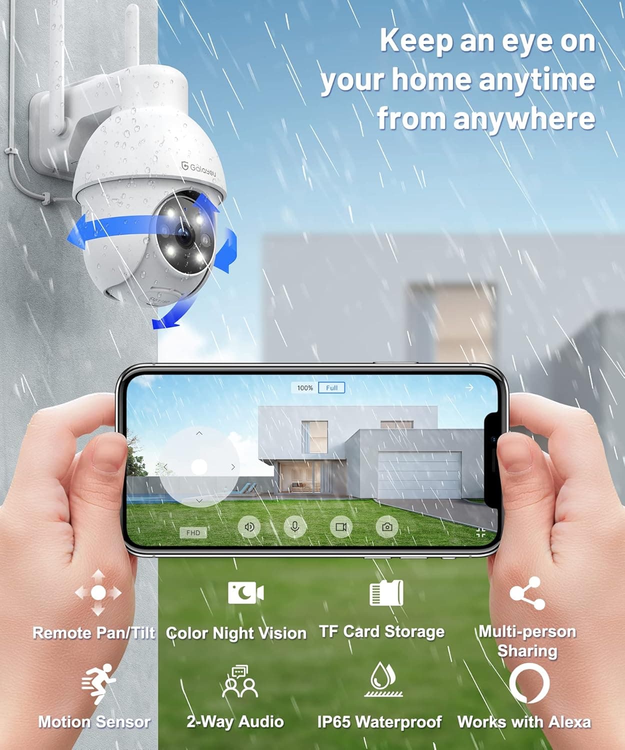 دوربین مداربسته Outdoor GALAYOU مدل Y4 با دید در شب رنگی و کیفیت 2K — تصویر ۶