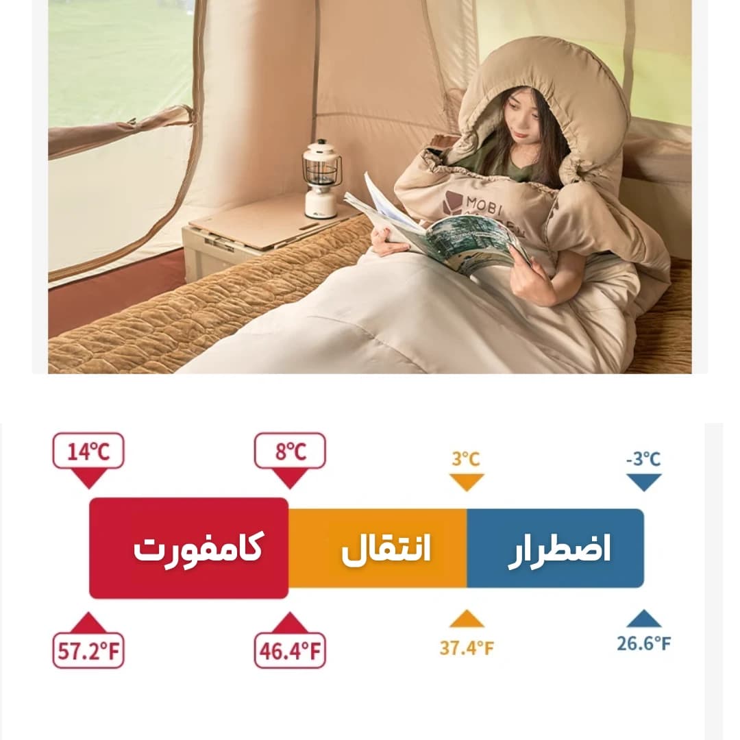 کیسه خواب موبی گاردن مدل Mobi Garden NX23562002، ضدباکتری، سبک، عایق الیاف مصنوعی، مناسب دمای 3- تا 15 درجه — تصویر ۶