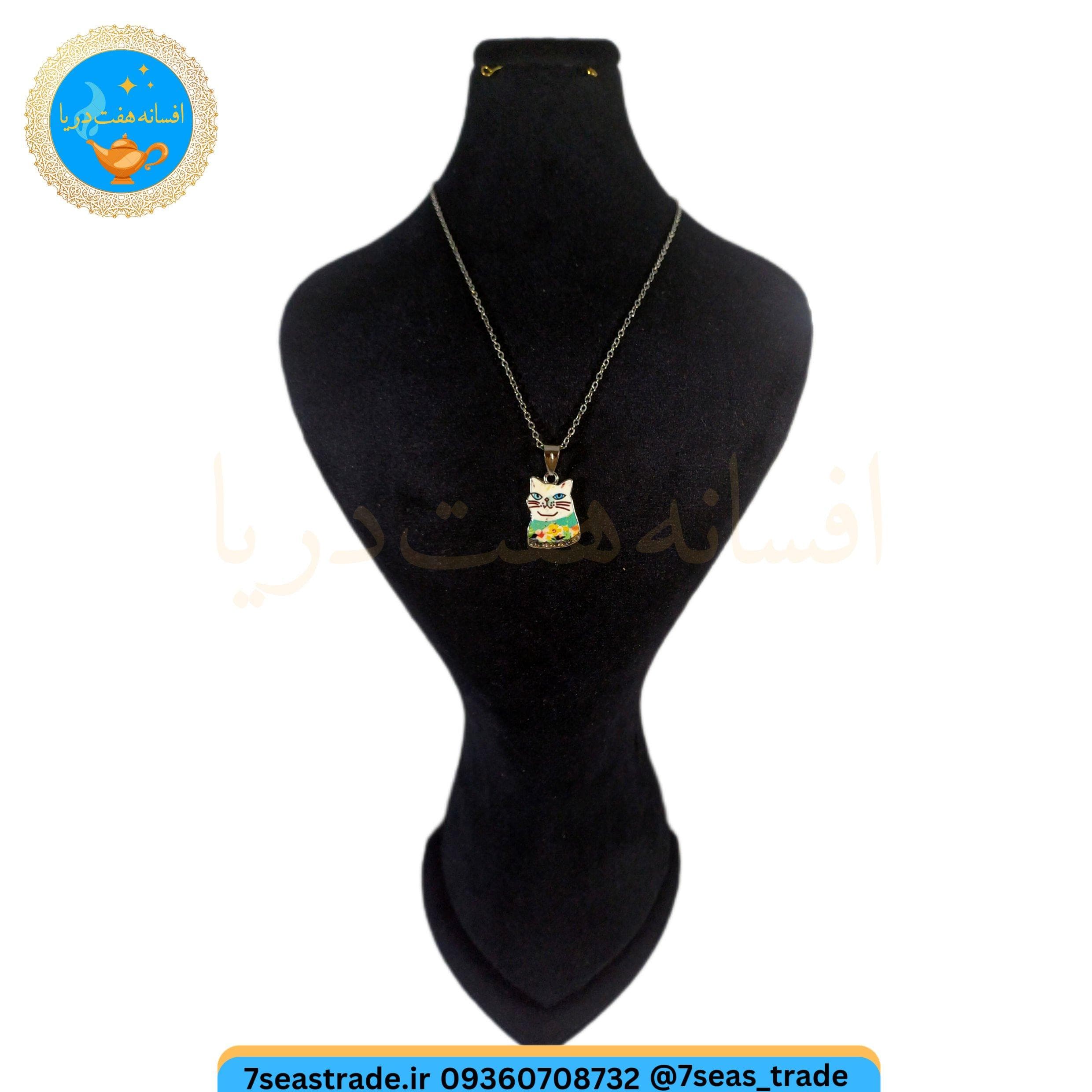 گردنبند فلزی نقره ای مدال استیل فلزی رنگی طرح گربه ملوس 5