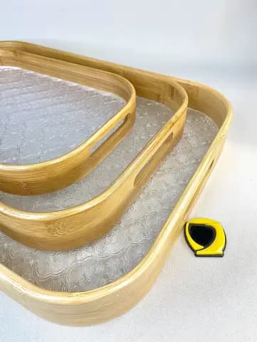 ست سینی بامبو مستطیل لبه گرد کف اکریلیک برجسته 3 سایز — تصویر ۲