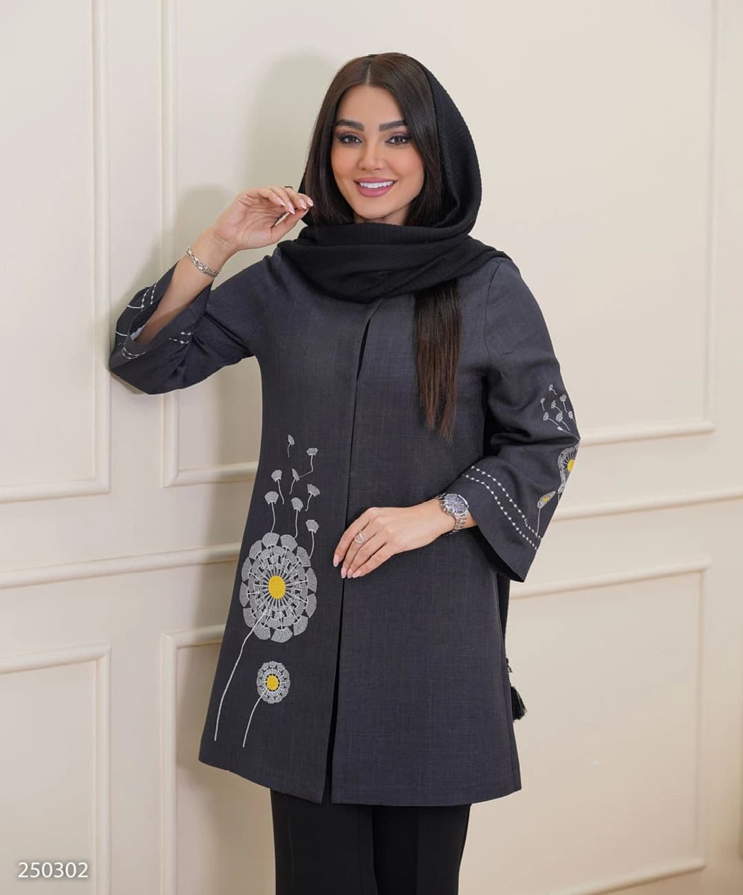 مانتو یقه گرد گلدوزی شانتون تایوان مدل پریشون |کد:1219
