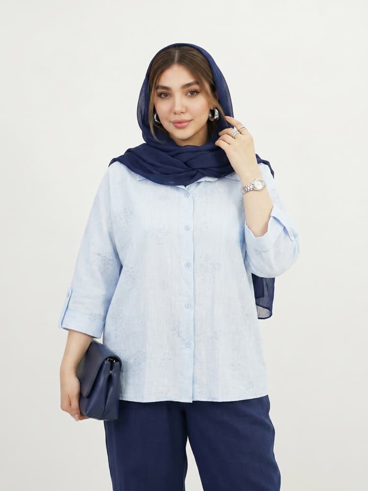 شومیز شیشه ای طرح دار جلو دکمه