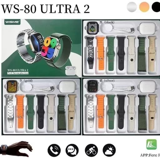 ساعت هوشمند اسمارت واچ و ایرپاد هندزفری بلوتوث مدل دارای 7 بند WS-80 ULTRA2 — تصویر ۵