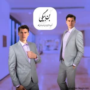 کت و شلوار مردانه اداری پارچه فاستونی رنگ طوسی روشن یقه انگلیسی 3673 — تصویر ۶