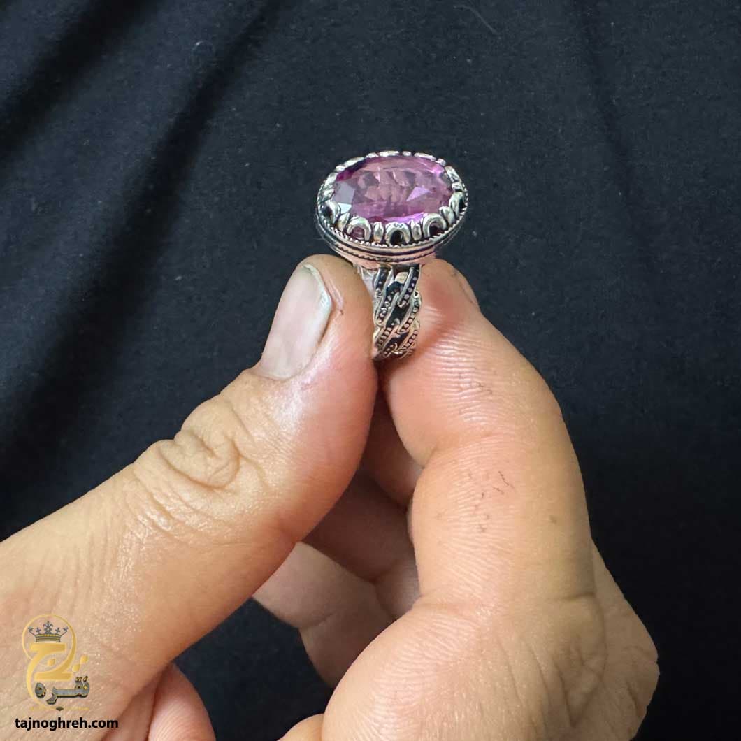 انگشتر نقره مردانه اسپرت توپاز صورتی مدل RSM K110 — تصویر ۵