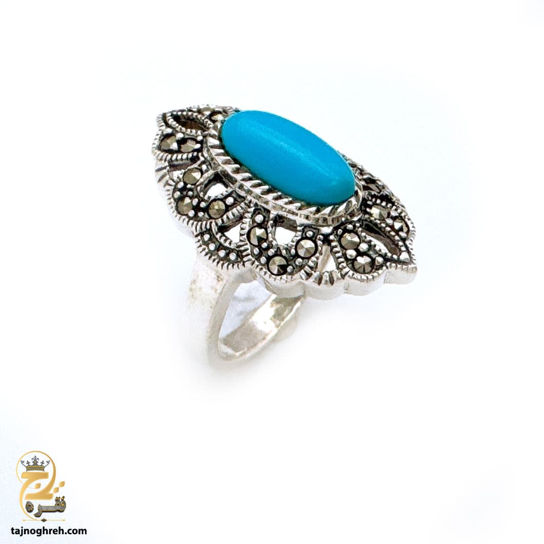 انگشتر نقره زنانه با نگین فیروزه آمریکایی مدل RSW F63