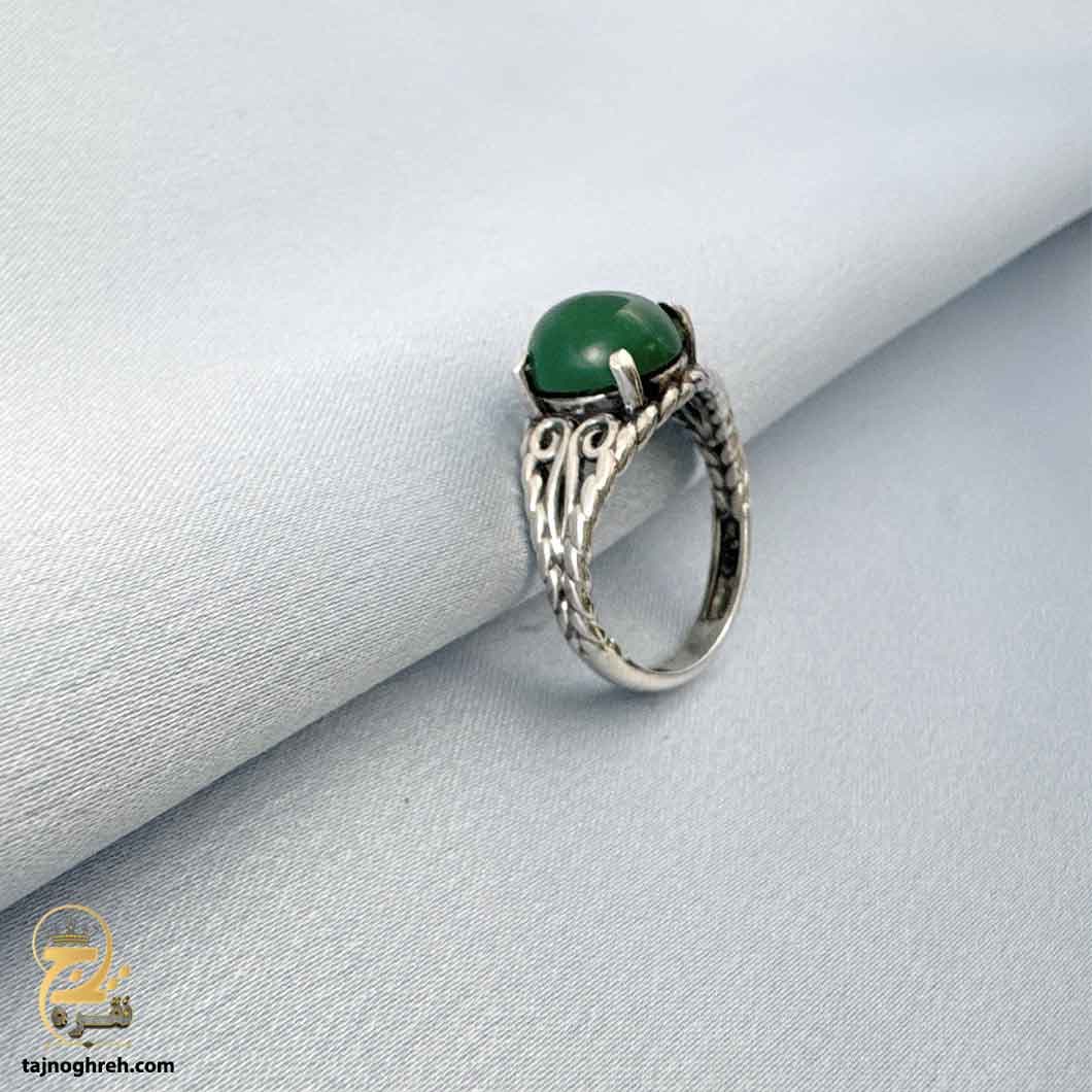 انگشتر نقره عقیق سبز زنانه مدل RSW F59 — تصویر ۳