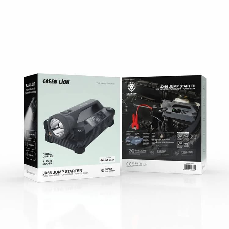 پاوربانک 24000 و کمپرسور باد و جامپ استارتر خودرو گرین لاین Green Lion JX66 Jump Starter GNJX66JSTGY — تصویر ۷