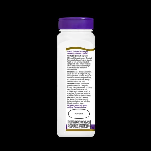 سافت ژل امگا 3 روغن ماهی 1200 میلی گرم قرن بیست و یکم بسته 90 عددی (21st Century Fish Oil 1200 mg Reflux Free 90 Enteric Coated Softgels) — تصویر ۲