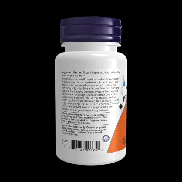 کپسول گیاهی گلوتاتیون 500 میلیگرم ناو فودز 30 عددی (NOW Foods Detox Support Glutathione 500mg 30 Veg Capsules) — تصویر ۲