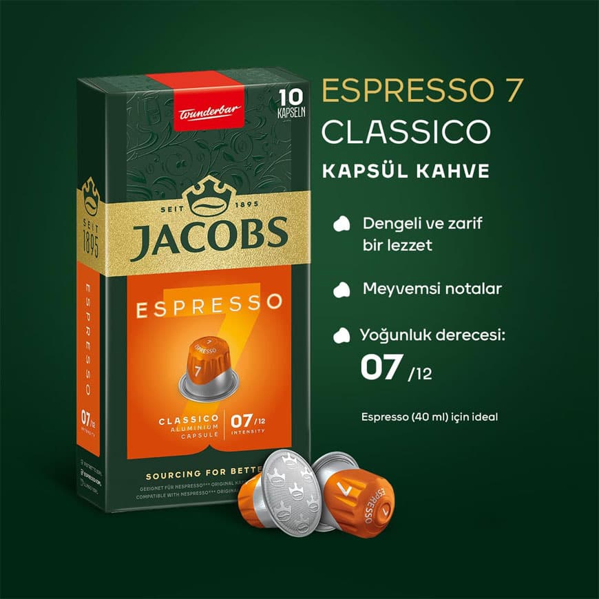 پک ده بسته ای کپسول قهوه جاکوبز اسپرسو کلاسیکو Espresso Classico 7 «ده عددی» — تصویر ۳