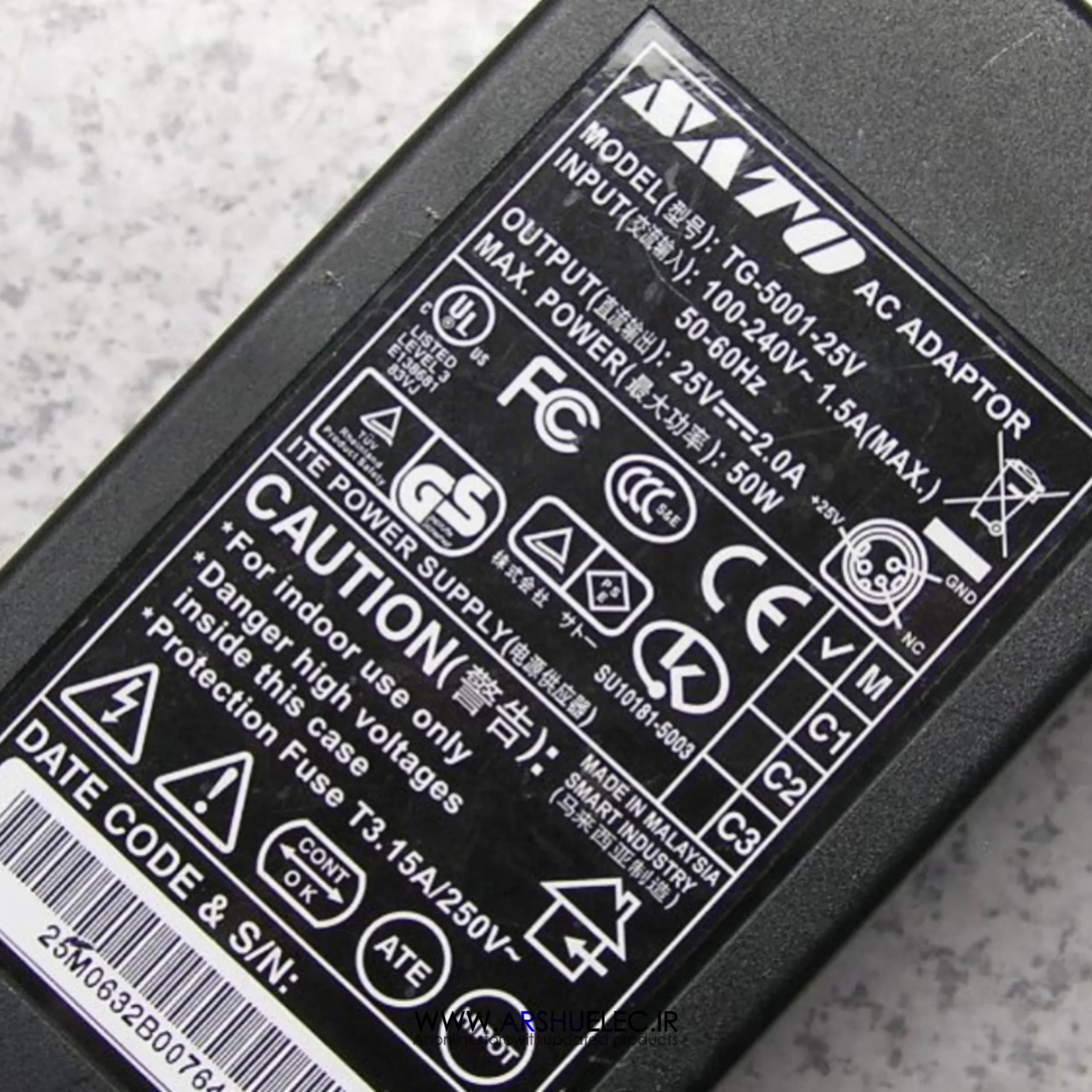 آداپتور 25 ولت 2 آمپر سوکت 4 پین | Adapter 25V 2A — تصویر ۲