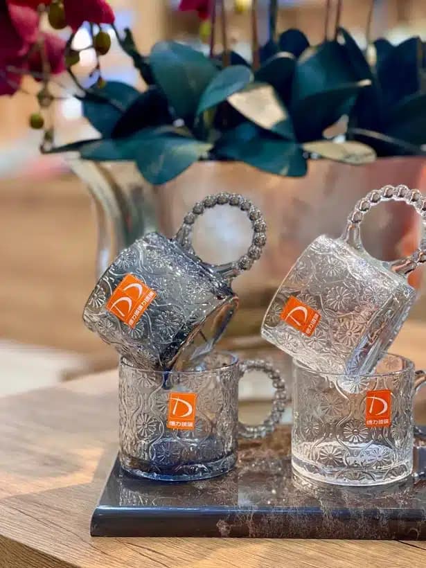 ماگ دسته حلقه ای طرح گل دودی DELI GLASS
