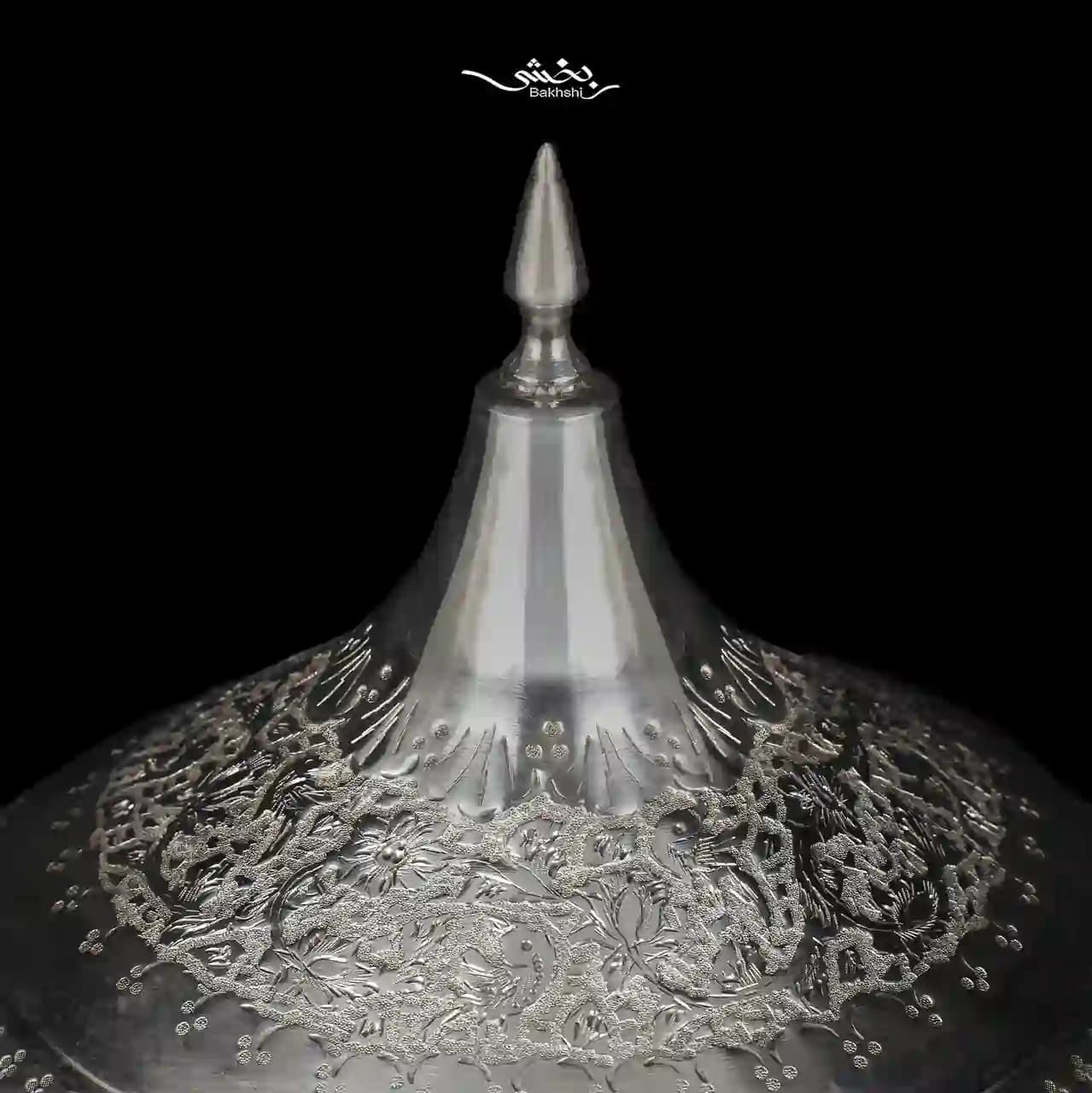 گزخوری نقره درب دار گل و مرغ — تصویر ۴
