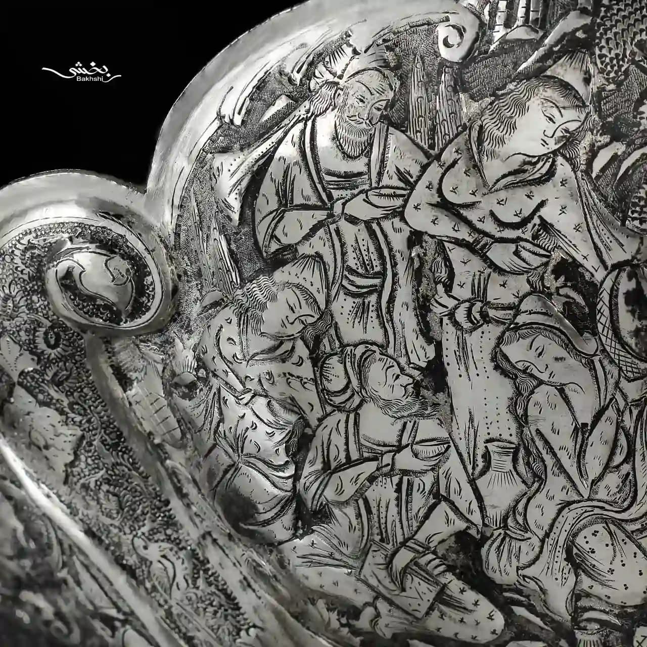 کشکول نقره دسته دار بزرگ قلم مینیاتور — تصویر ۶