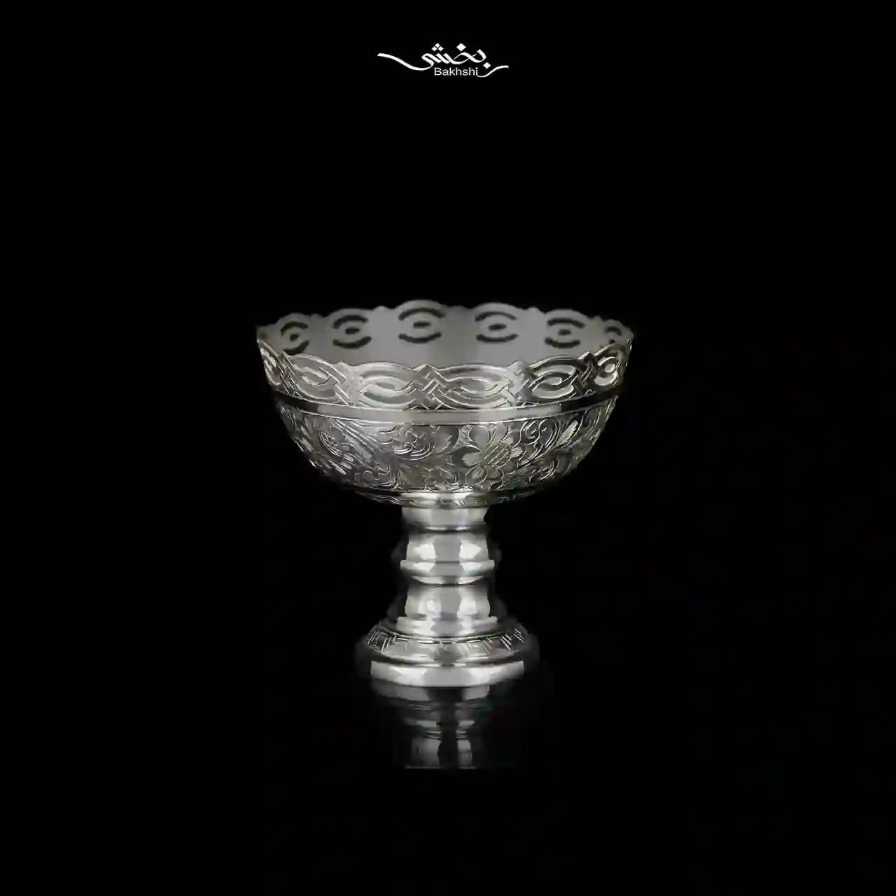 کاسه نقره پایه دار شش عددی قلم تبریز — تصویر ۴
