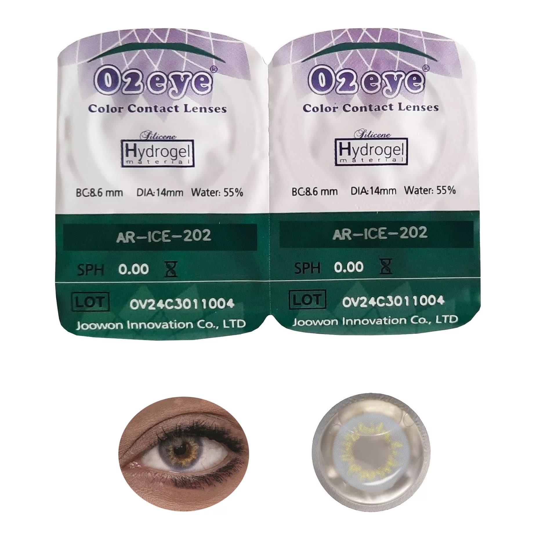 لنز چشم 02آی مدل Hydrogel شماره 202 رنگ آبی عسلی — تصویر ۲