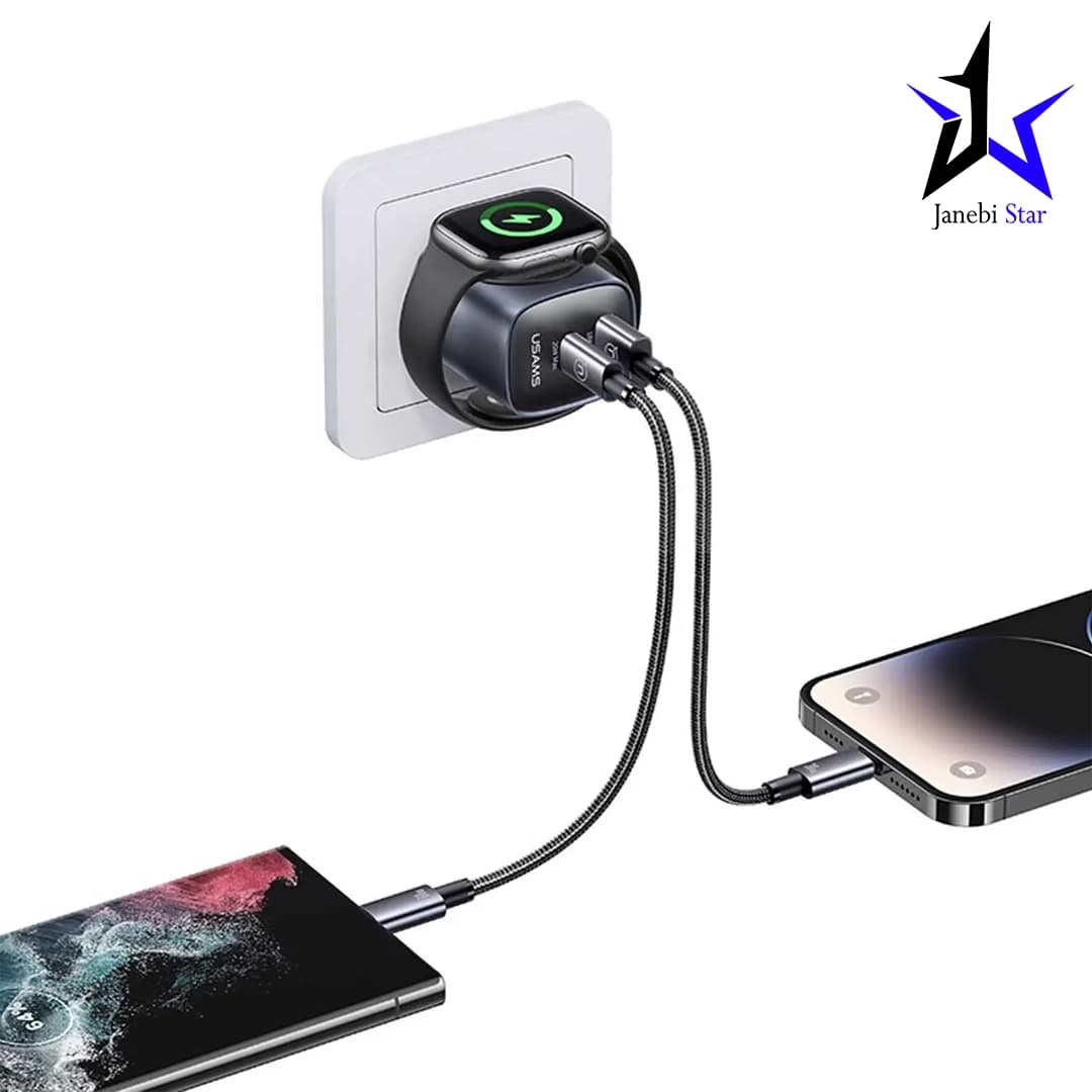 شارژر دیواری تایپسی 20 وات و یواسبی 18 وات و شارژر اپلواچ یوسامز CC293 T67 — تصویر ۲