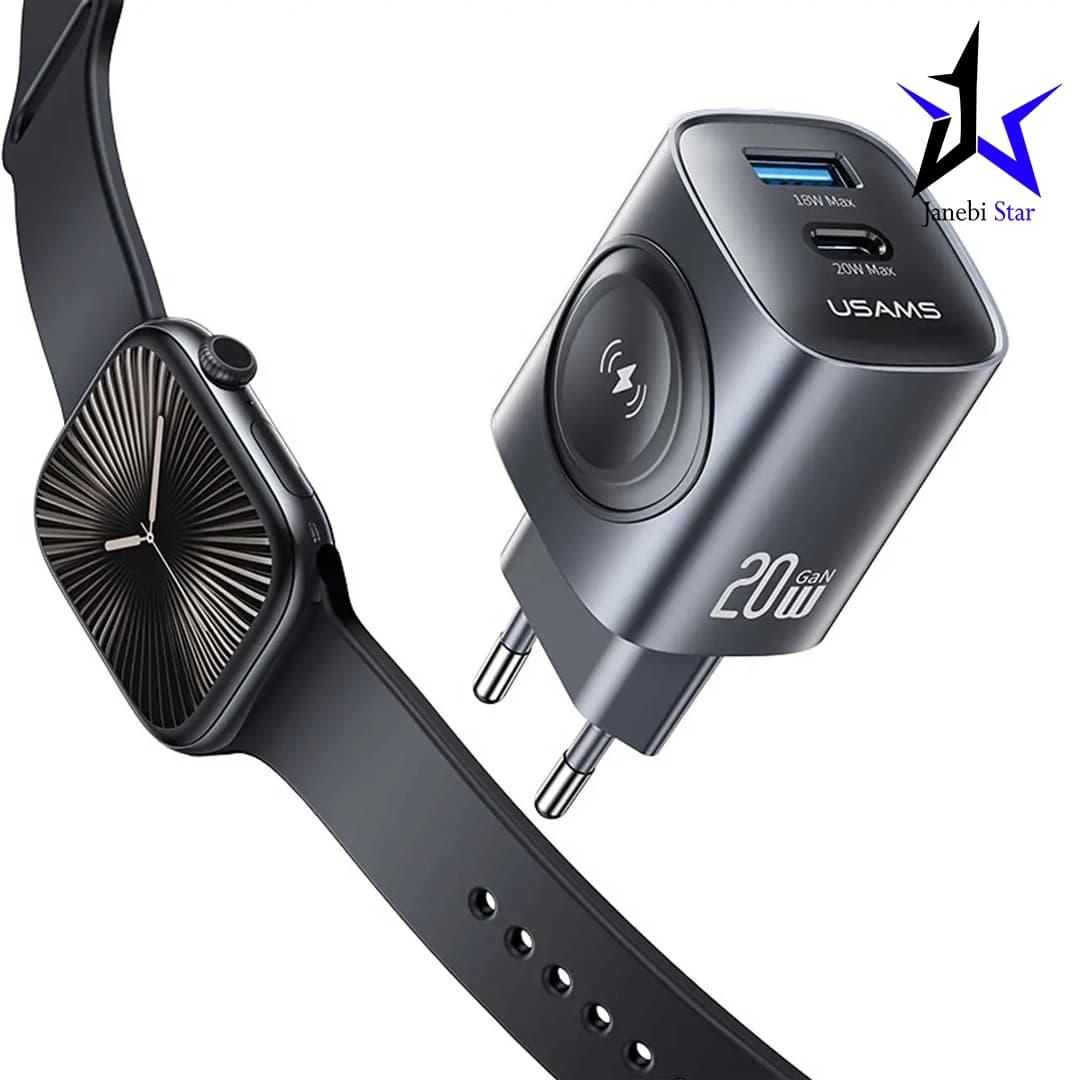 شارژر دیواری تایپسی 20 وات و یواسبی 18 وات و شارژر اپلواچ یوسامز CC293 T67 — تصویر ۵