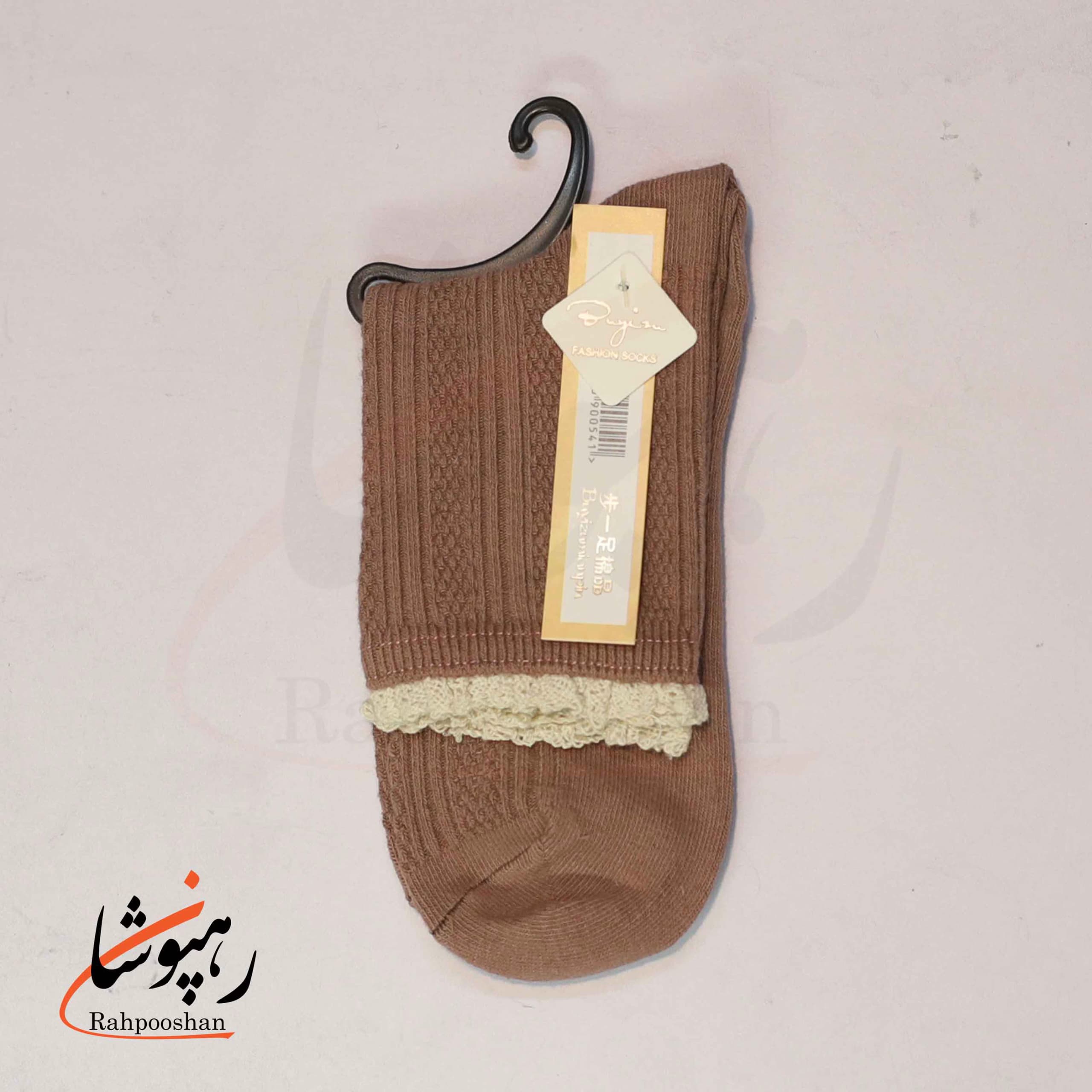 جوراب ساقدار لب گیپوری 5 رنگ پاییزی کرم قهوه ای (10 عددی) — تصویر ۴