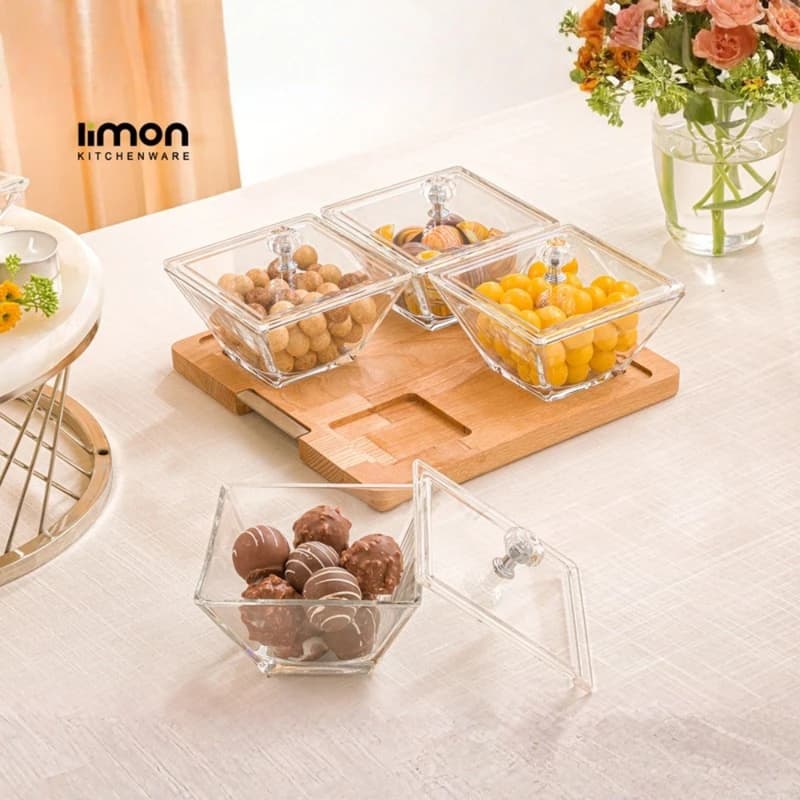 اردوخوری لیمون مدل مربع پایه چوبی کد 2243 مجموعه 4 عددی — تصویر ۴