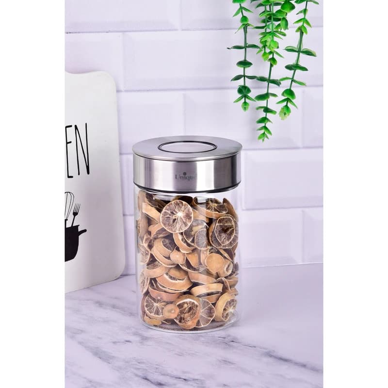 بانکه شیشه ای درب استیل 15سانت یونیک کد UN-1704 — تصویر ۲